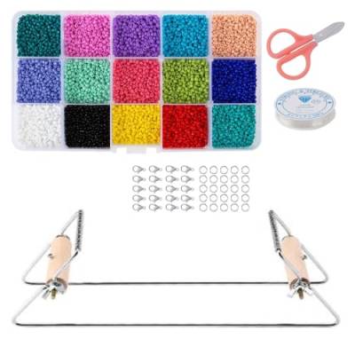 TopHomer Perlenwebstuhl Kit, Webrahmen Perlenwebrahmen mit Perlen Garn und Verschlüssen, Handgemachte Strickmaschine für DIY Armbänder Halsketten, Schmuck Perlen Handwerk Werkzeug, Silber von TopHomer